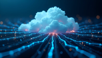 Dynamic image featuring robust cloud computing network with advanced digital connectivity and integrated IT infrastructure supporting high performance digital ecosystems in  Photo Stock  Concept  and 