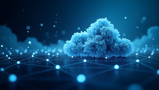 Dynamic Cloud Computing Network: Advanced Digital Connectivity & IT Infrastructure for High-Performance Ecosystems - Photo Stock Concept with Left Space