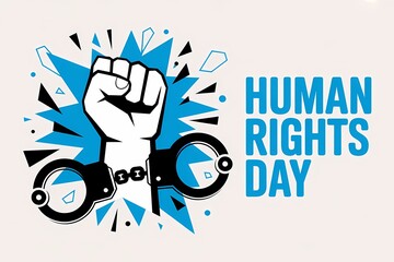Illustration of human rights day illustration with fist breaking free from handcuffs