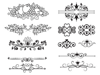 Collection of elegant vintage ornamental dividers and borders in black and white