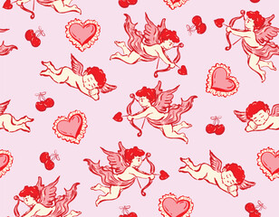 Seamless pattern Valentine Love Theme  Trendy Romantic  Sweet background with Hand Brushed drawn  Style Design for fashion ,
