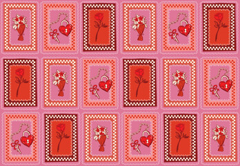 Seamless pattern Valentine Love Theme  Trendy Romantic  Sweet background with Hand Brushed drawn  Style Design for fashion ,