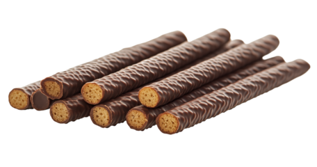 Chocolate Covered Wafer Sticks with Visible Biscuit Texture isolated on a transparent background cookie