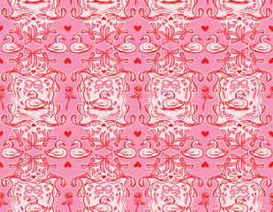 Seamless pattern Valentine Love Theme  Trendy Romantic  Sweet background with Hand Brushed drawn  Style Design for fashion ,