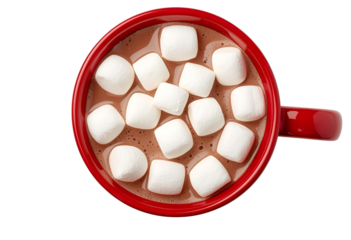 Red mug filled with marshmallows creates a cozy festive winter drink.