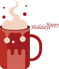 happy holidays with cocoa mug icon