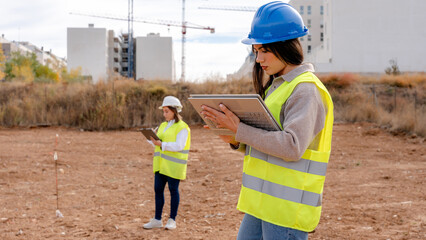 Architect and engineer analyzing construction site