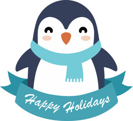penguin happy holidays vector icon on transparent background