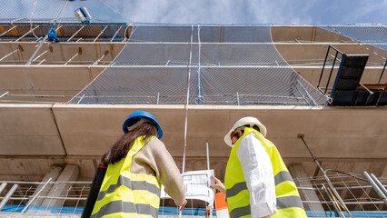 Architect and engineer discussing a building project
