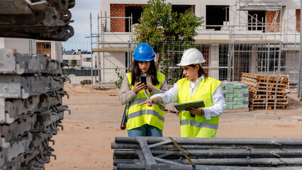 Architect and engineer collaborating on a construction site