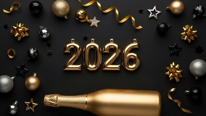 happy new year, new year's eve, silvester, new year, sparklers celebration greeting card, new year card - Year 2026 in sparkler font and firework fireworks pyrotechnic, on blue night sky background