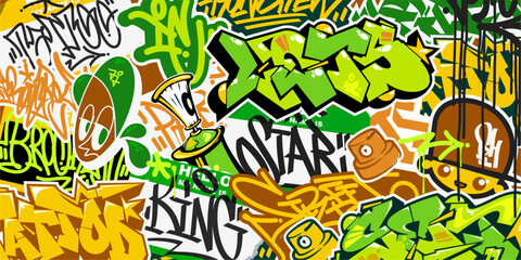 Cool Colorful Modern Abstract Urban Style Hiphop Graffiti Street Art Pattern Vector Background