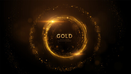 Prestige round award frame from glowing golden bokeh light. Elegant, ceremonial border for high achievement and honor, perfect for corporate recognition graphics, certificates, and award presentations