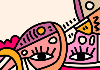 contemporary vector abstract portraits characterized by a fusion of Cubism, Pop Art, and Street Art Doodle