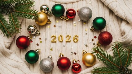 happy new year, new year's eve, silvester, new year, sparklers celebration greeting card, new year card - Year 2026 in sparkler font and firework fireworks pyrotechnic, on blue night sky background