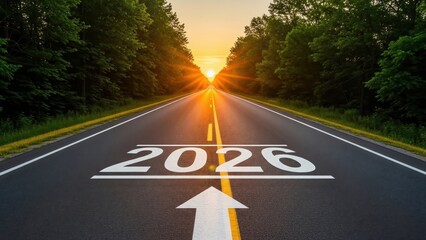 happy new year, new year's eve, silvester, new year, sparklers celebration greeting card, new year card - Year 2026 in sparkler font and firework fireworks pyrotechnic, on blue night sky background