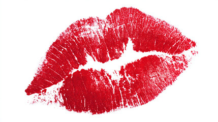 Vibrant red lipstick kiss imprint on a clean white background.