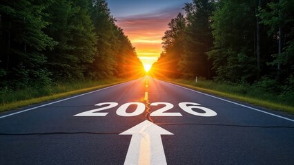 happy new year, new year's eve, silvester, new year, sparklers celebration greeting card, new year card - Year 2026 in sparkler font and firework fireworks pyrotechnic, on blue night sky background