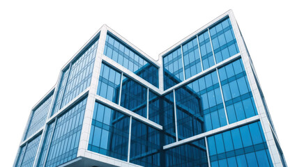 Modern Office Building with Blue Glass Facade and White Frame