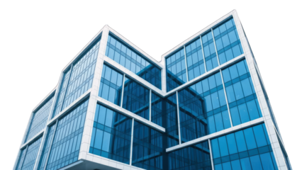 Modern Office Building with Blue Glass Facade and White Frame