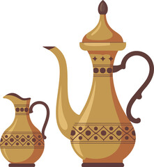 Traditional middle eastern golden ornate pitchers set illustration