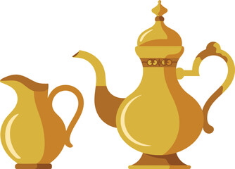 Golden arabic teapot and creamer traditional vector illustration