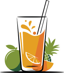 Refreshing citrus and tropical fruit juice in glass with straw vector
