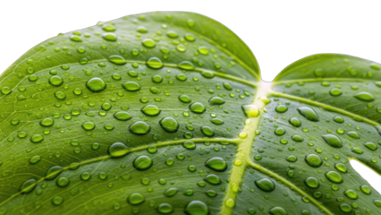 Monstera Leaf with Water Droplets on White