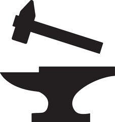 Blacksmith s hammer poised above an anvil silhouette representing metalworking and craftsmanship isolated on transparent background