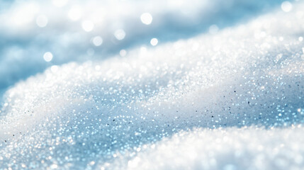 Snow covers the ground with sparkling crystals during a bright winter day