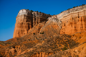 Red rock canyon landscape in Spain under blue sky