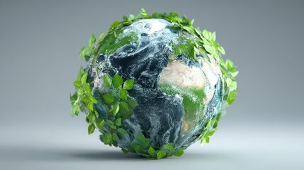 beautiful earth globe with fresh green leaves symbolizing environmental awareness and sustainability initiatives globally