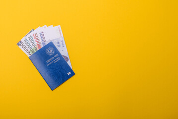 Korean passport for travelling, flying and doing business. South korea document, id