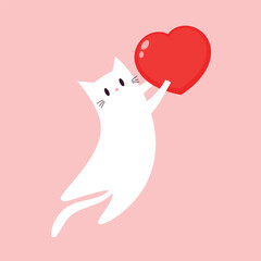 Valentine's poster design. Cat cartoon vector. Cute Couple Cat share with love heart for valentine's day.