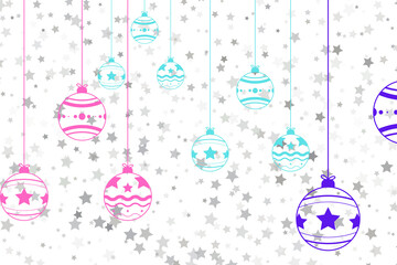 Festive glowing christmas ornaments with star patterns hanging against a dark background with falling stars