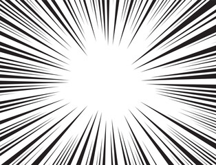 Fototapeta premium Comic speed lines background. Cartoon book sunburst background. Superhero radial line pattern frame. Manga anime explosion background. Pop art flash rays effect. Vector illustration.