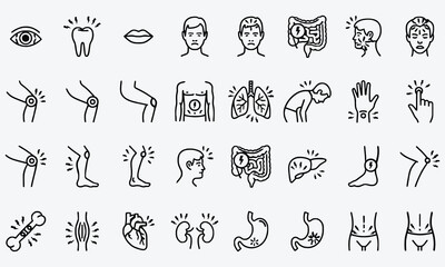 Medical & Healthcare Outline Icons Set – Anatomy, Hospital, Doctor, Fitness & Wellness Vector Pack