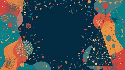 template featuring a New Year's background decoration with a Christmas tree, designed in a modern flat style, incorporating vibrant colors