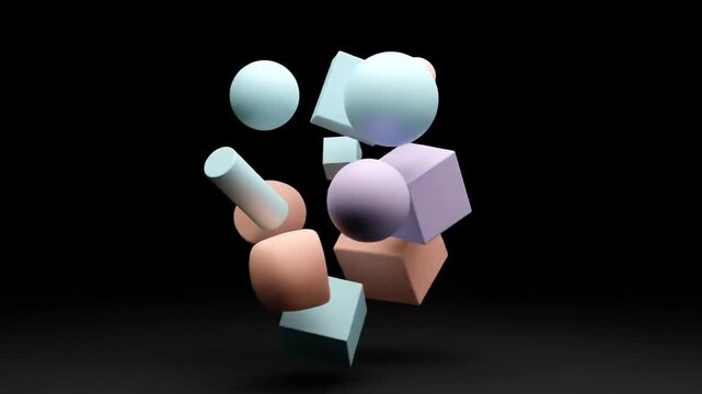 Abstract 3D geometric shapes floating in a dark void.