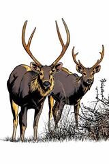 two deers desert area illustration