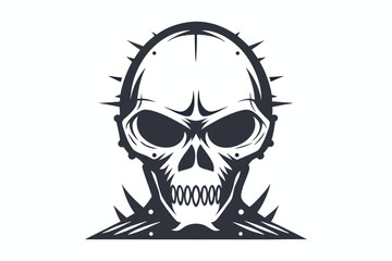 Cartoonish Black & White Skull, Oversized Eye Sockets, Grinning Teeth, Line Art Style