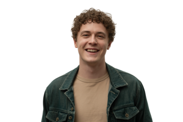 Smiling young man in a casual look . Isolated on transparent background, png