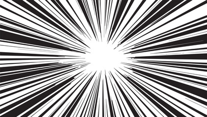 Fototapeta premium Black and white abstract radial explosion lines background with white center Keywords: abstract, background, black, white, explosion, radial, lines, burst, speed, motion, energy, graphic, design