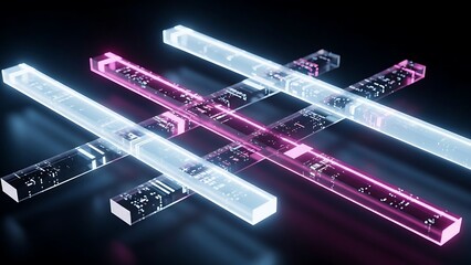 Abstract technology background with intersecting glowing data lines