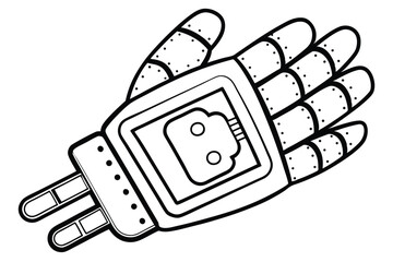 Dark Silhouette Open Robotic Hand with Android on Palm. Simple Icon on White