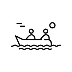 Two people rowing in a boat on water under the sun - Concept of icons  