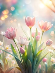 Fototapeta premium pink tulips on a green background