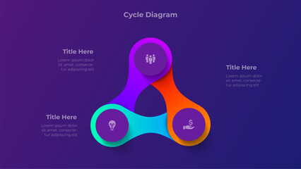 Gradient Cycle Diagram with 3 Steps. Three Part Circular Infographic, Round Loop Chart Template