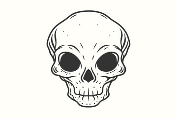 Monochrome Vintage Skull with Thick Outline and Detailed Bone Structure