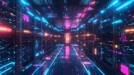 AI-Powered Cloud Computing Server with Glowing Neon